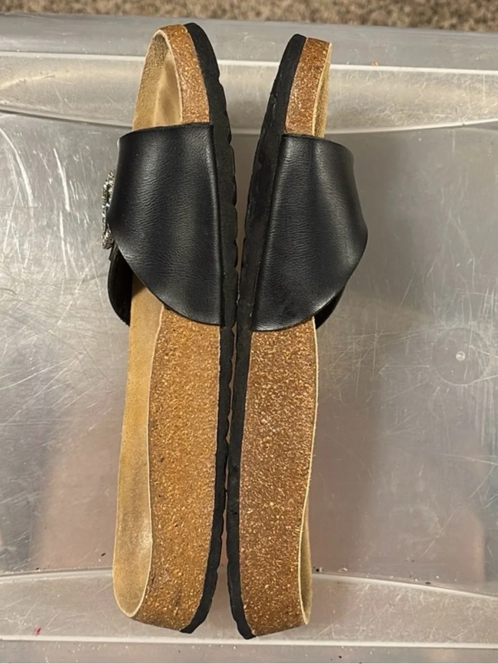 Preloved Birkenstock Betula Black Leather w Rhinestone Sandals 39